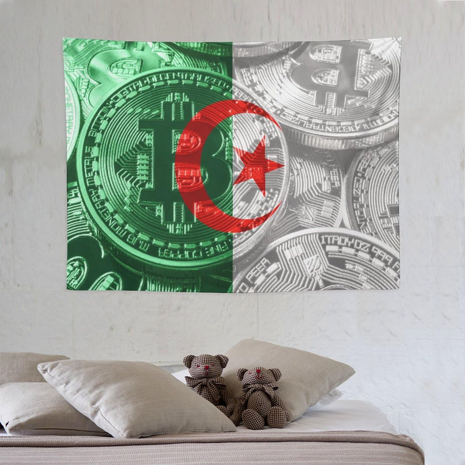 Amazon.com: TecEr Algeria Flag Bitcoin Tapestry Wall Hanging National Flag  Tapestry for Room Bedroom Dorm Aesthetic Decorations, 30
