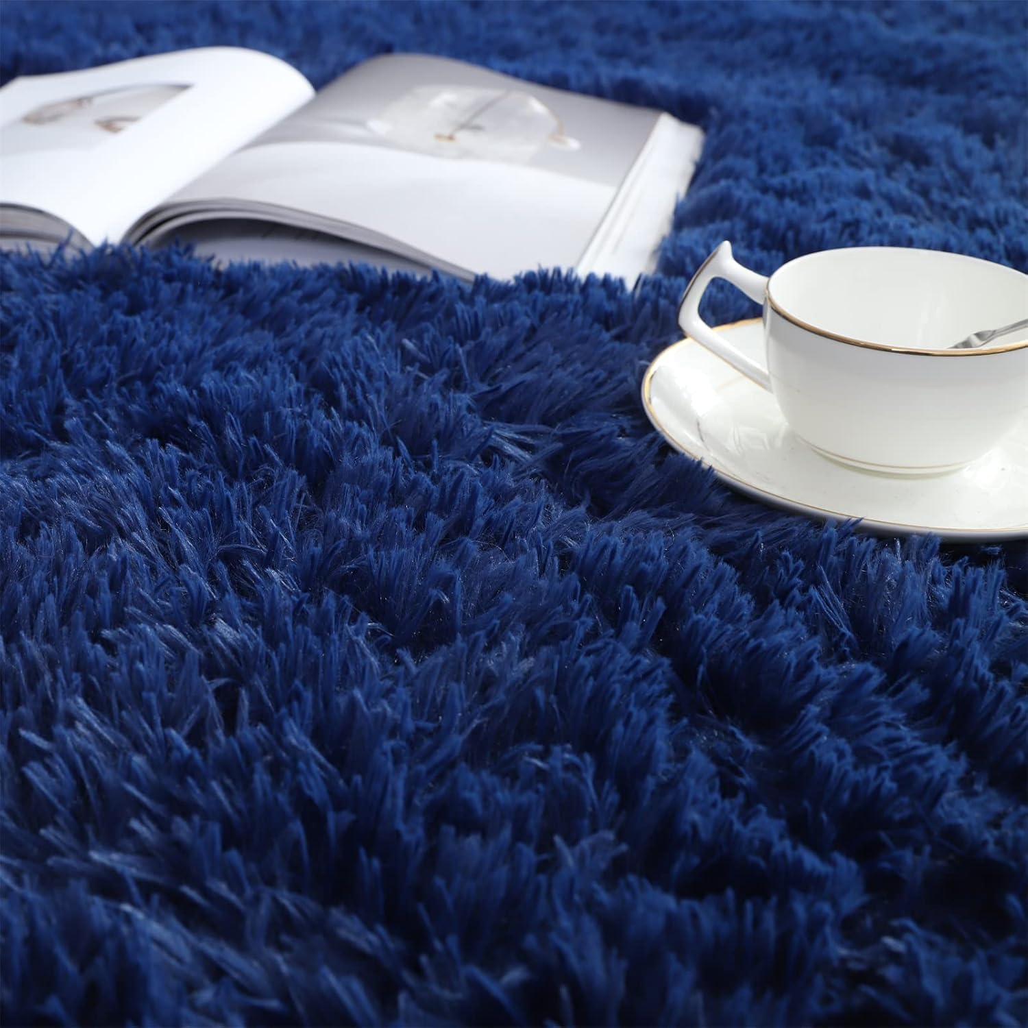 QUINZI Tappeto per soggiorno e camera da letto, morbido e morbido, antiscivolo, lavabile, (blu scuro, 120 x 180 cm)
