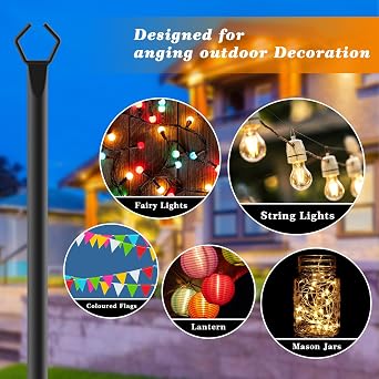 Mutovlin 2 Pack String Light Poles,10 Ft Light Poles for Outside String Lights,Outdoor Lights Pole with Fork,Metal Poles Stand for Patio Deck Backyard (10FT 2 Pack)