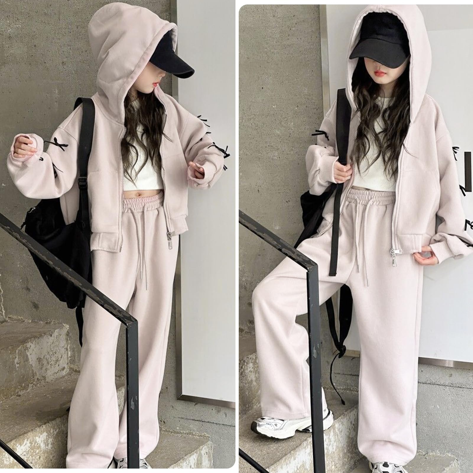 Ensemble d’Entraînement Enfants Fille Survêtement Extérieur avec Papillon Costume 2 Pièces Pantalon de Jogging et Sweatshirt à Capuche pour le Printemps Automne
