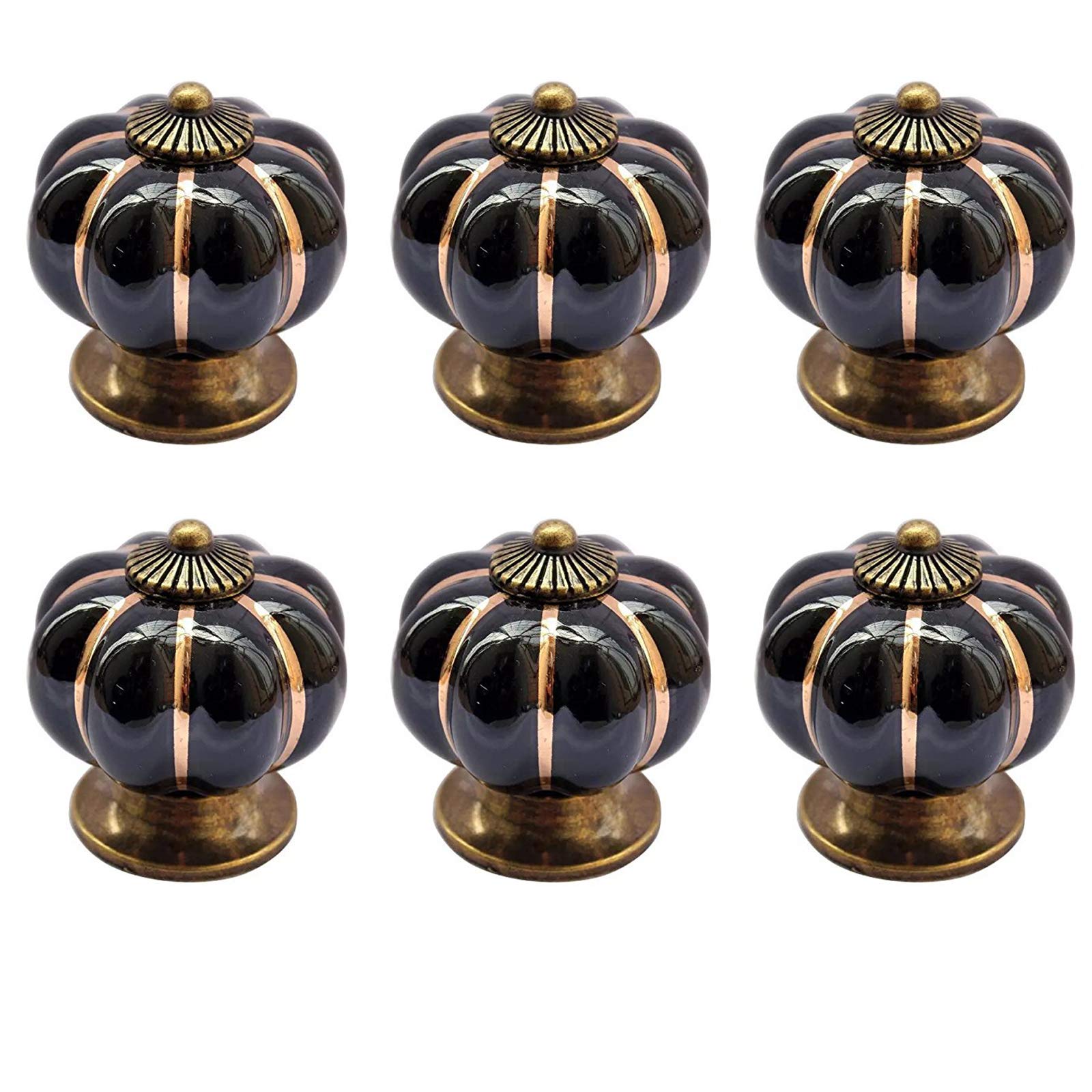 Fbshop(Tm) Black 6Pcs 40Mm Vintage Style Lovely Pumpkin Ceramic Door Knob Cute Handle Pull For Cupboard/Cabinet/Dresser/Bookcase/Cloakroom/Bathroom/Kitchen/Home Decor