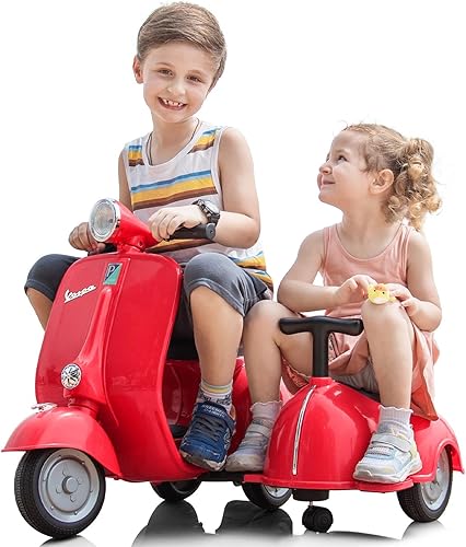 Track Seven Motocicleta para montar en motocicleta, con licencia Vespa Ride en motocicleta con auto lateral, automóvil eléctrico de 6 V para niños y