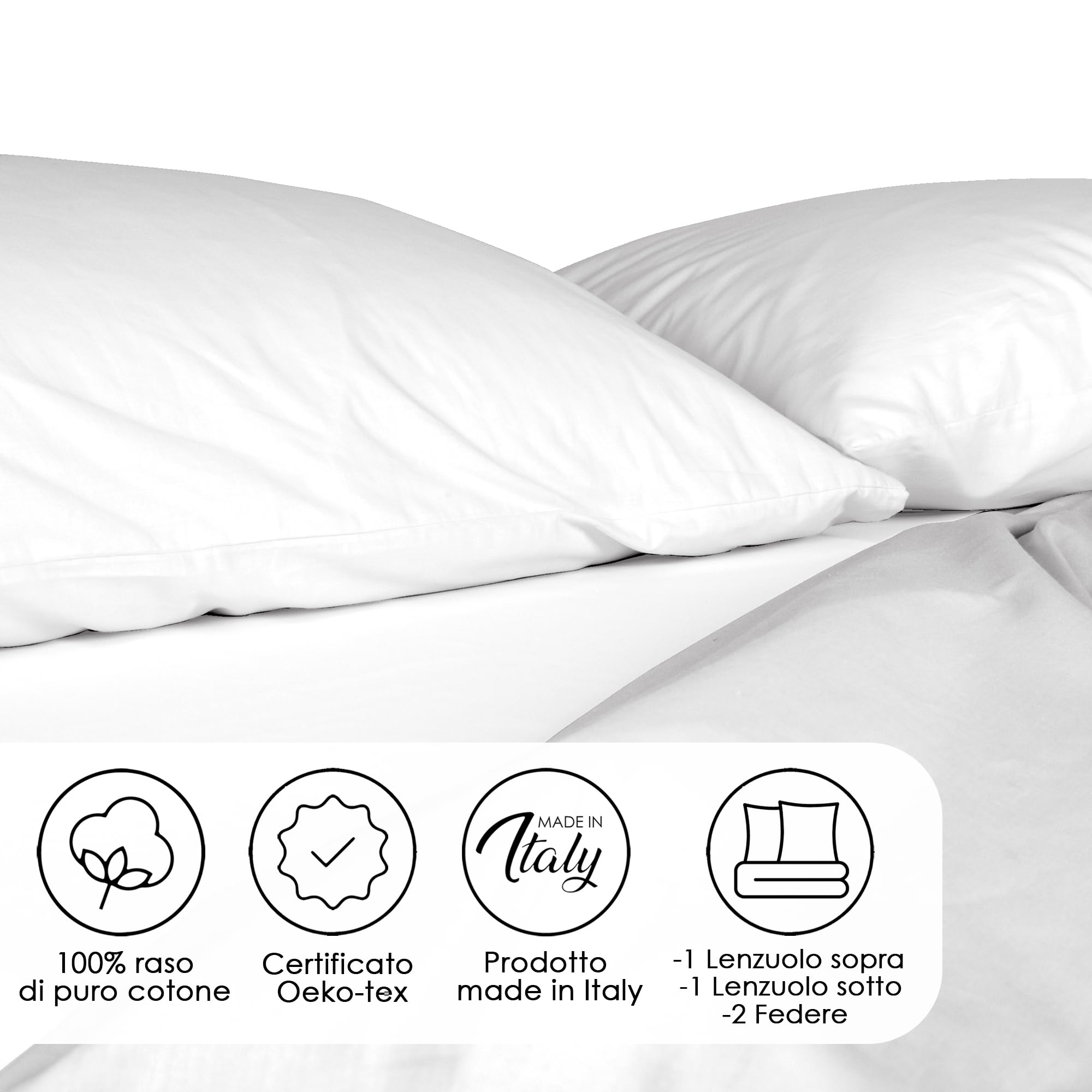 Ruggeri Completo Letto Matrimoniale - Made in Italy - 100% Raso di Puro Cotone - Collezione Di Raso in Raso by (Bianco)