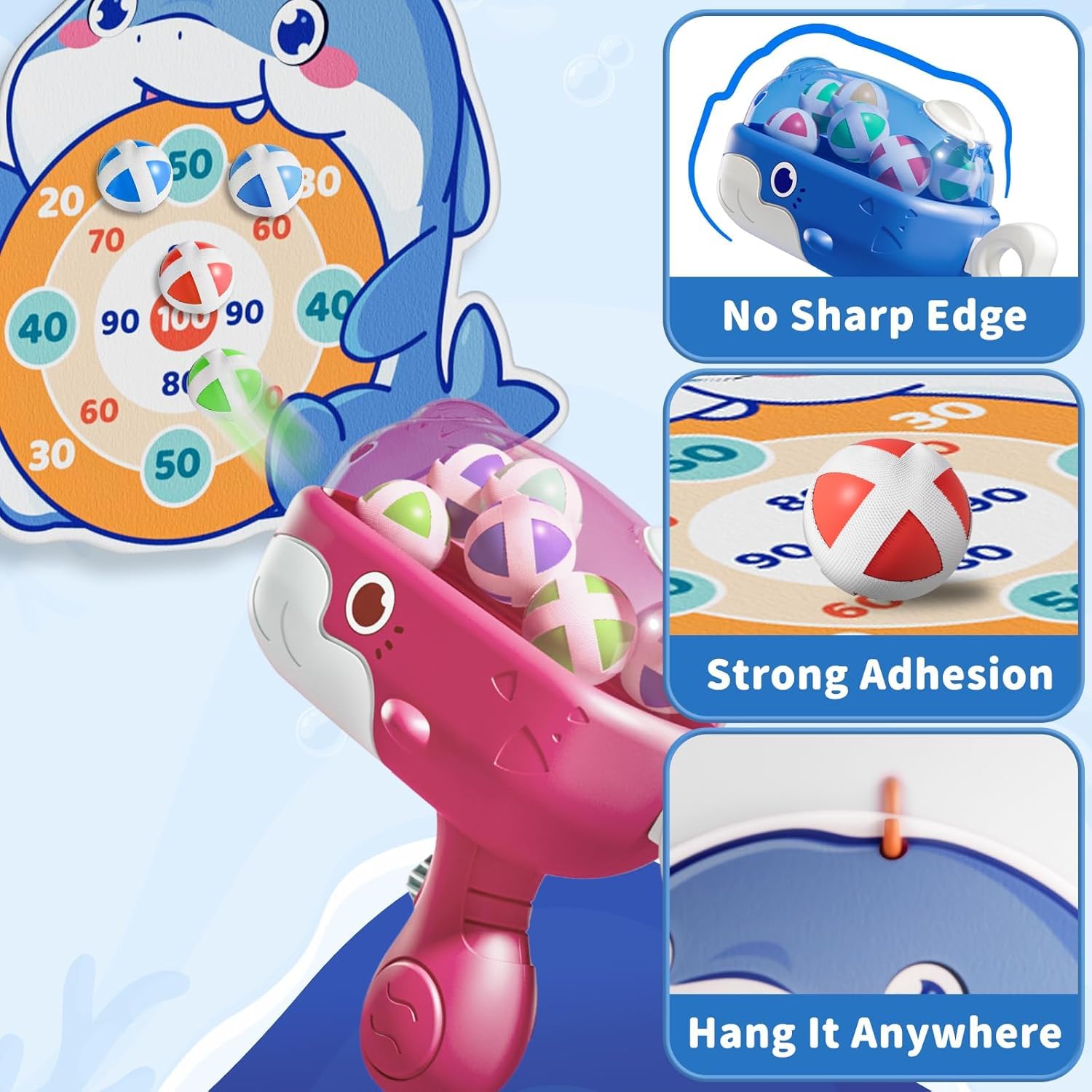 Whale Ball Launcher Toy for Kids, Sticky Ball Gun with 12 Suction Cup Darts - Image 2