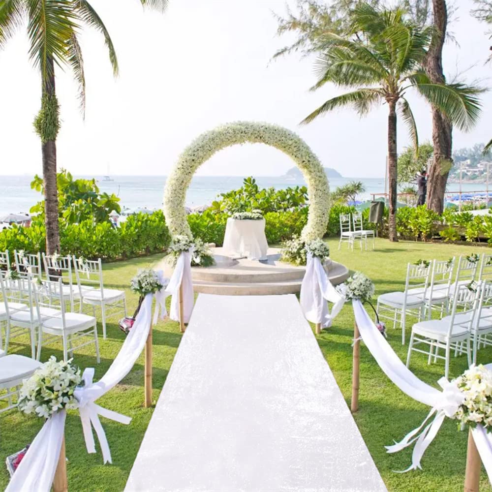 B-COOL White Aisle Runner Wedding 2x15ft Shimmer Carpet Runner for Ceremony  Sequin Aisle Runner Rug Outdoor Runner