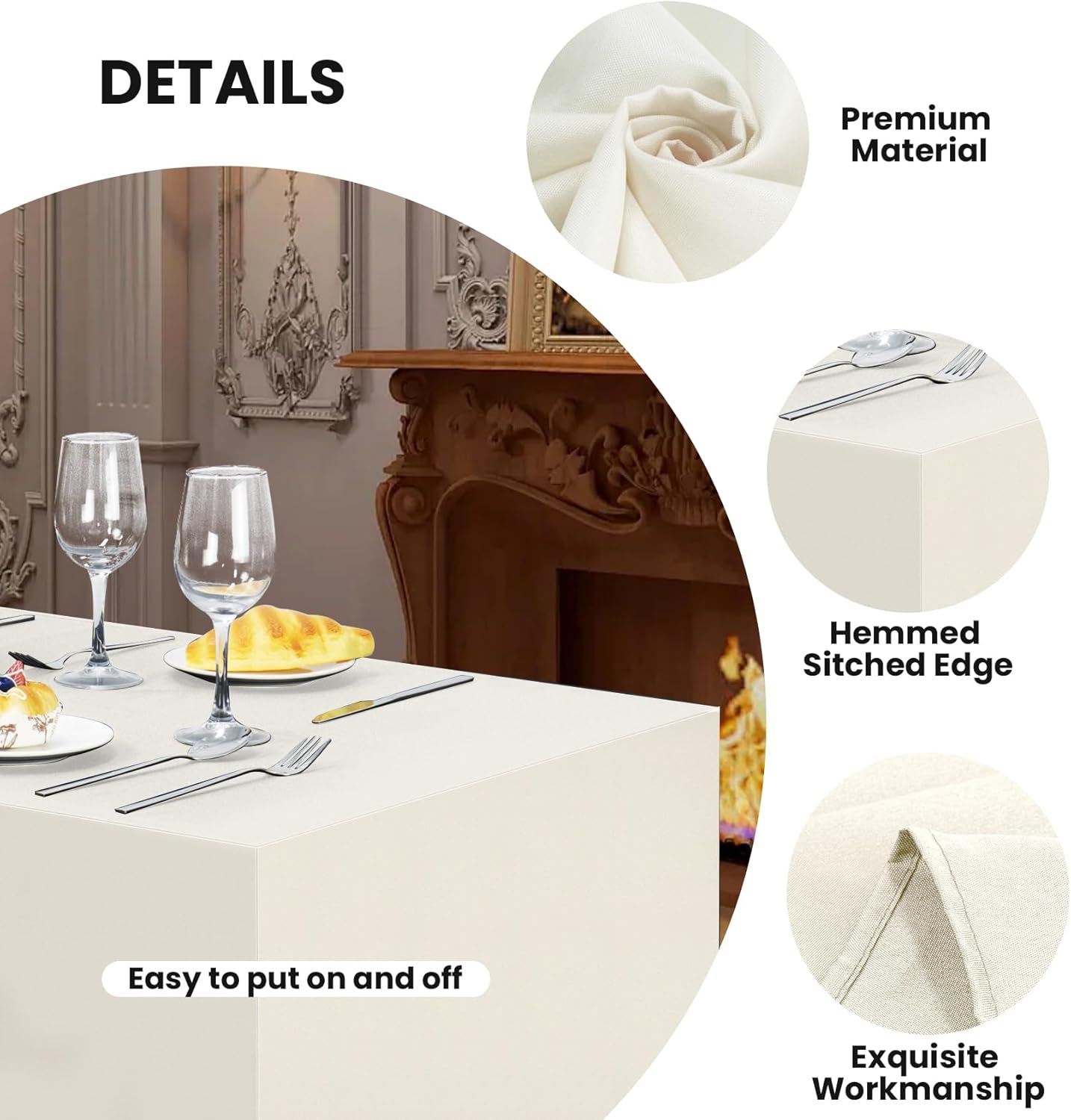 Ascoza 2 Pack Fitted Tablecloth for 6 Foot Rectangle Tables 72 x 30 Inch Ivory Table Covers Water Resistant Polyester Table Cloth for Wedding, Parties,Display, Trade Show (Ivory) - Image 3