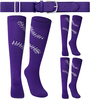 Suhine 3-pairs Baseball Softball Socks and Belt Combo Set | Football Socks with Adjustable Belt, for Youth Adult Boys Girls