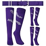 Suhine Baseball or Softball Sock and Belt Combo Set 3 Pairs of Football Baseball Socks with Belt for Youth Adult Girl Boy