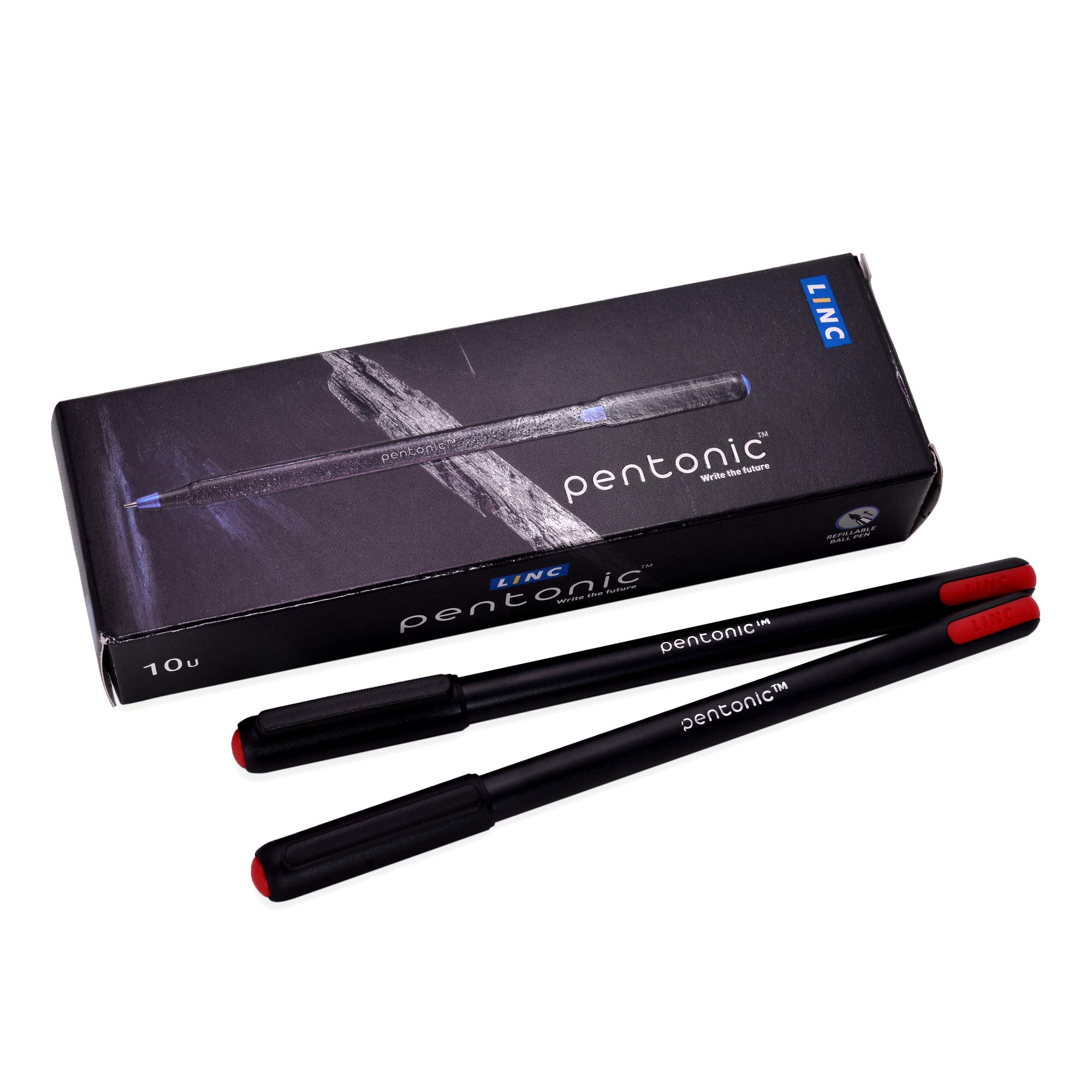 Pentonic 0.7 mm Ball Pen Box Pack | Black Body | Red Ink | Set of 10 Pens x 6 Packs