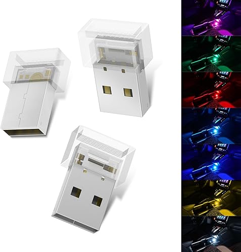 Miniatura 1 de Bevinsee 3 piezas RGB mini USB luz de coche, luz de ambiente USB portátil universal DC 5 V USB inteligente LED kit de iluminación interior del coche