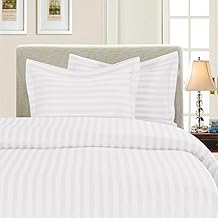 Elegant Comfort 1500 Thread Count-Damask Stripes-Egyptian Quality Luxurious Silky Soft Wrinkle and Fade Resistant 3Piece Duvet Cover Set, Full/Queen, White