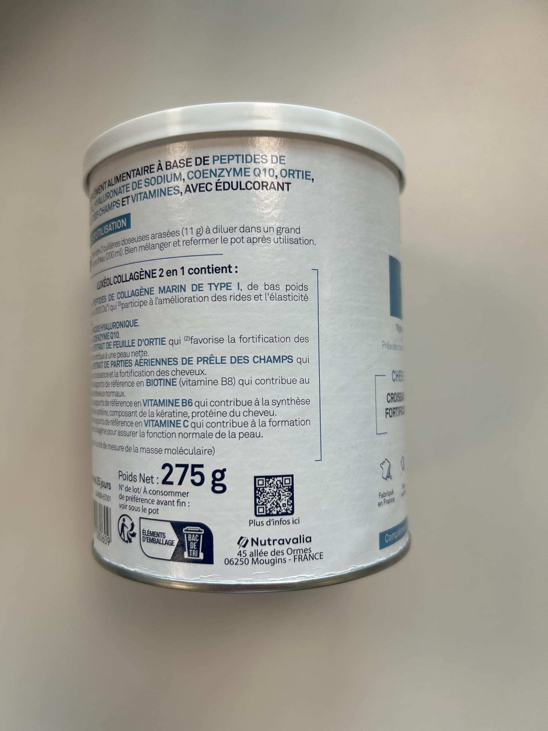Luxéol - Collagène 2 en 1 - Complément Alimentaire - Croissance(1) & Fortification(1)(2) - Rides(3) & Elasticité(3) - 10 g Collagène Marin Type l + Acide Hyaluronique + coQ10-275 g (Programme 25 j)