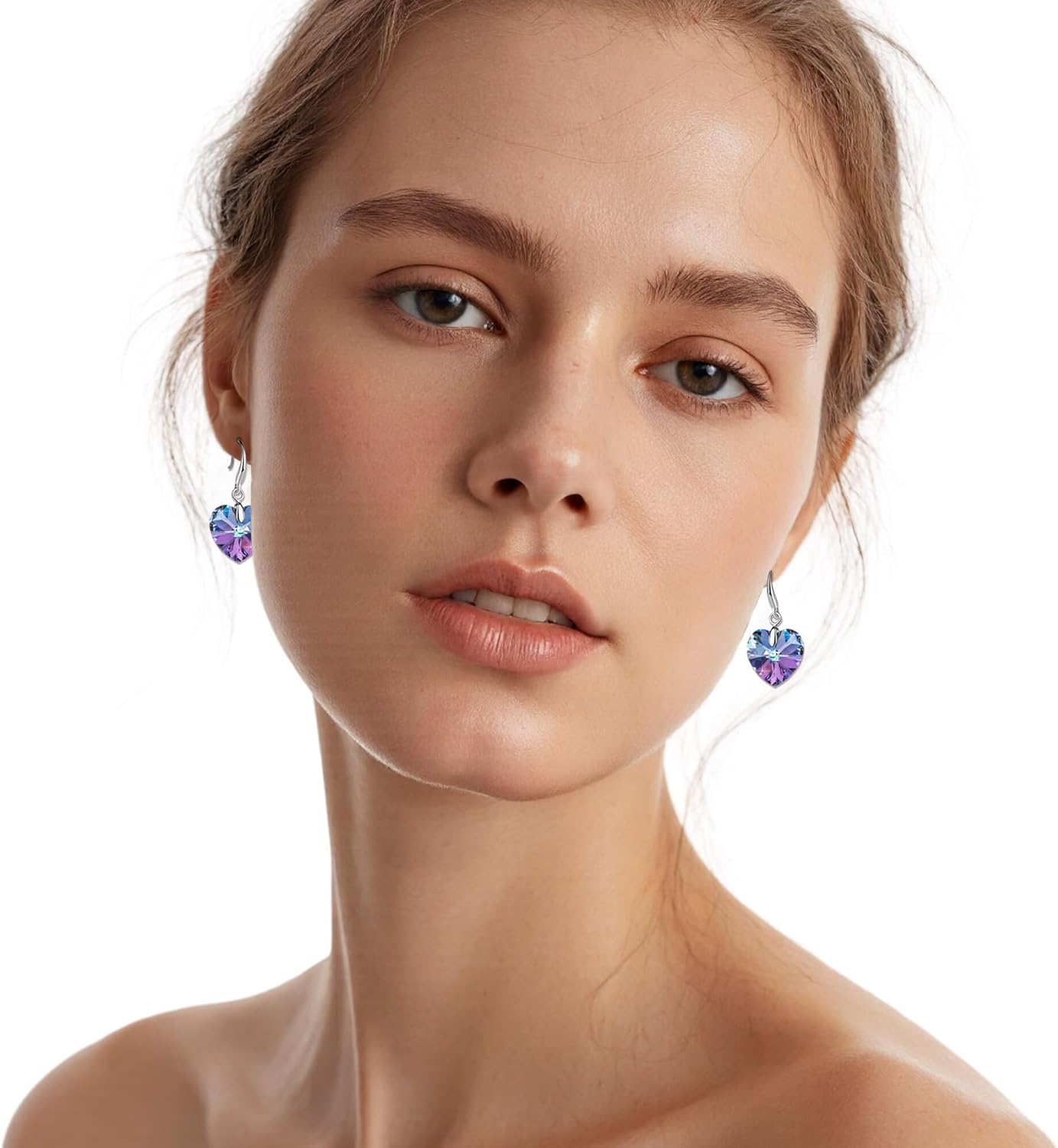 Austrian Crystal Heart Dangle Hook Earrings for Women Drop Earrings 14K Gold Plated Hypoallergenic Jewelry - Image 2