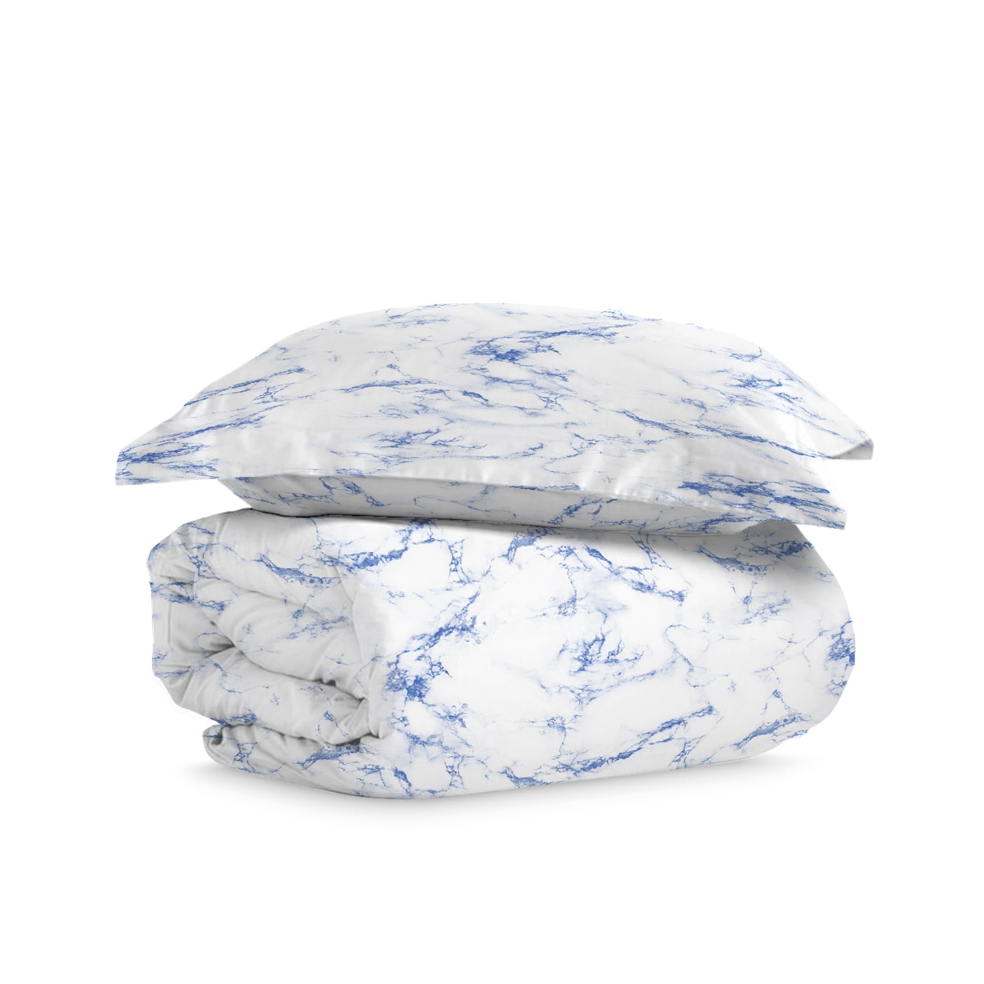 Pizuna Carrara Marble Blue Cotton Single Print Duvet Cover 140X200, 400 Thread Count 100% Long Staple Cotton Single Duvet Cover Set, Sateen Single Quilt Cover With Button Closure (Printed Duvet Cover)