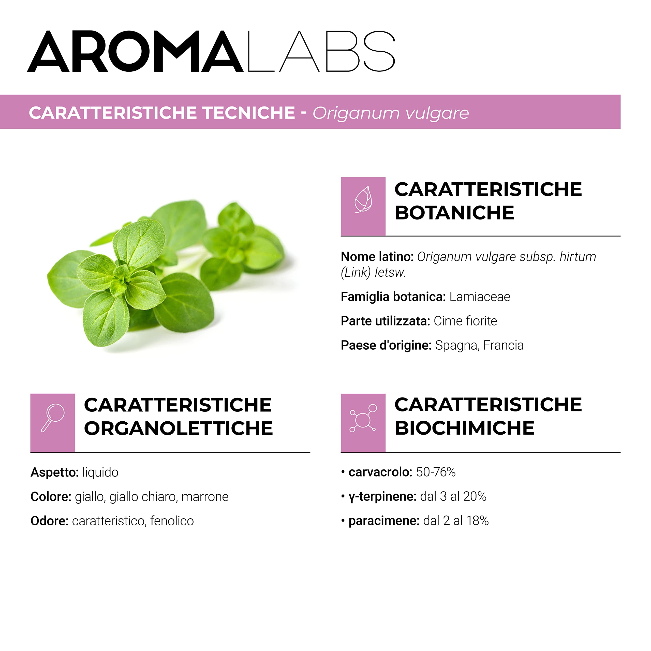 Origano Verde BIO (Origanum vulgare subsp. hirtum) - 5 mL - Olio Essenziale Chemiotipizzato e Certificato AB - Difese naturali - Aroma Labs - Made in France