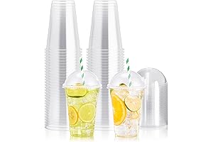 16 oz Crystal Clear Plastic Cups with Lids - 100 Pack