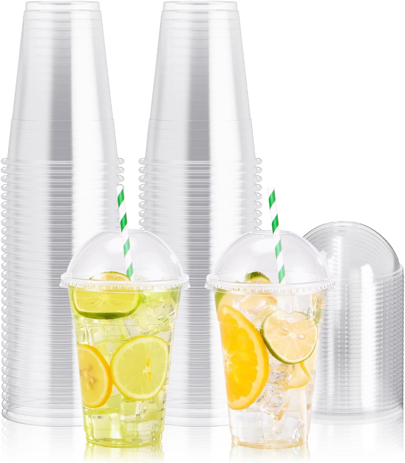 100 PACK 16 oz Clear Plastic Cups with Dome Lids, Disposable Dessert Cups, Parfait Cup for Ice Cream, Iced Cold Coffee Drinks, Cupcake, Fruit for Party