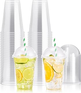 100 PACK 16 oz Clear Plastic Cups with Dome Lids, Disposable Dessert Cups, Parfait Cup for Ice Cream, Iced Cold Coffee Drinks, Cupcake, Fruit for Party