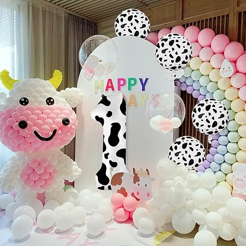 Miniatura 5 de Globos con estampado de vaca número 1, globo grande número 1 de 40 pulgadas, globos de papel de aluminio de vaca de 18 pulgadas para el primer