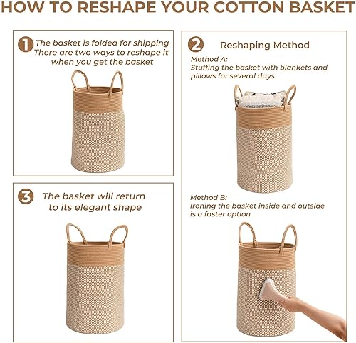 Miniatura 7 de INDRESSME Cesta de lavandería, cesta de almacenamiento de manta de 60 L, cesta de lavandería tejida para ropa, cesta de lavandería de cuerda para