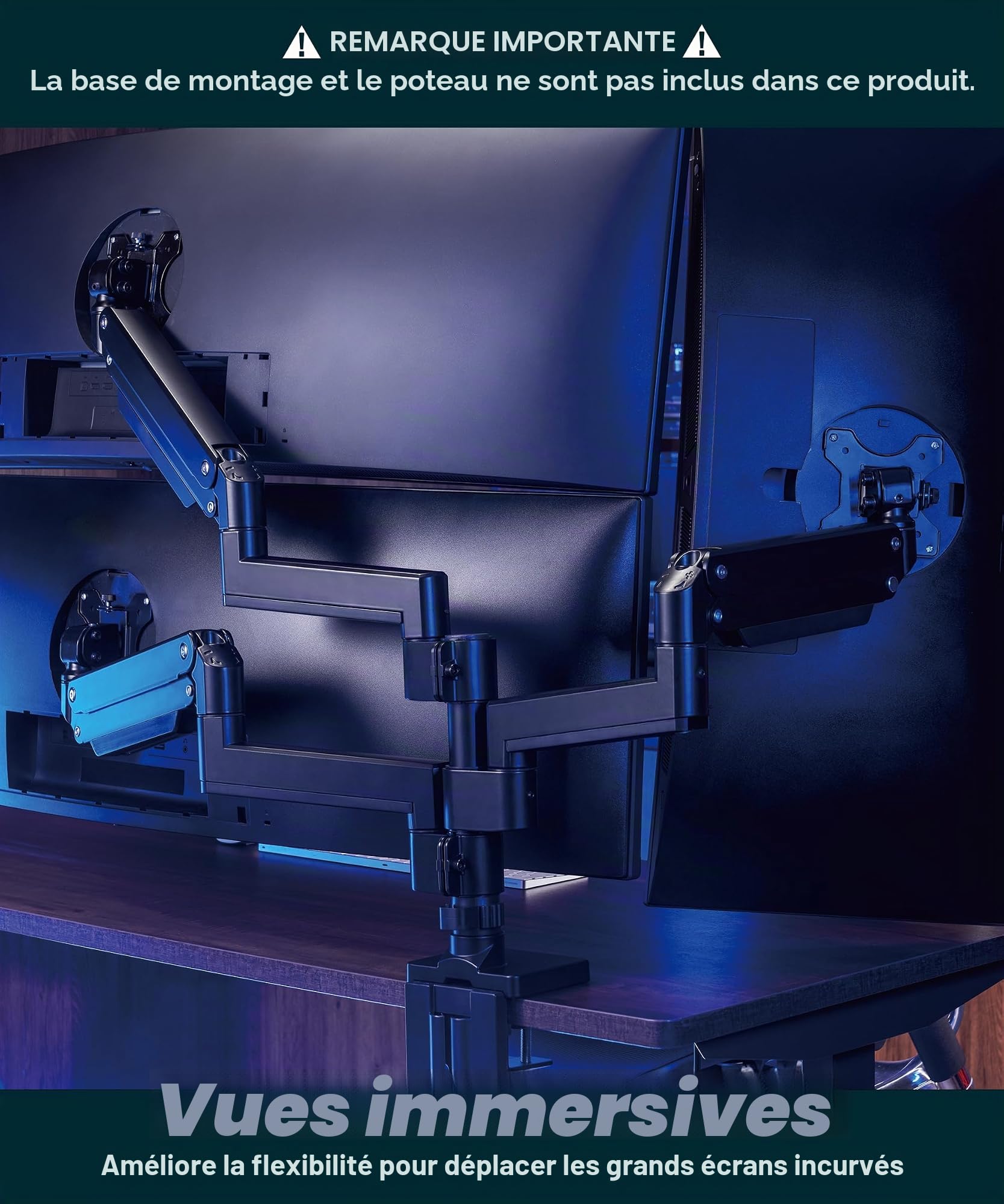 ULTRARM Bras d'extension Robuste, Accessoire pour MA20P-S, Non Autonome | Max 3 écrans, support vertical double 49", base & tige non incluses, VESA 100x100, Noir, MA20P-A