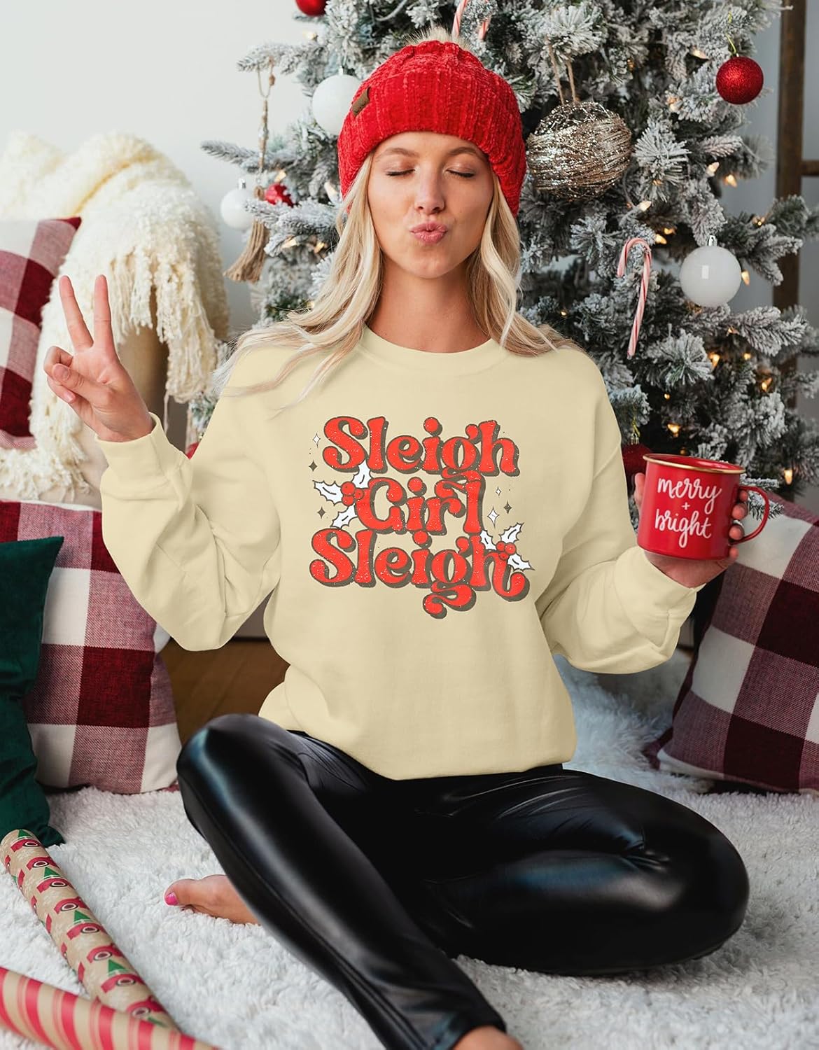 LUKYCILD Sleigh Christmas Sweatshirt Women Sleigh Girl Sweatshirt Merry Christmas Shirt Funny Xmas Long Sleeve Shirt - Image 5