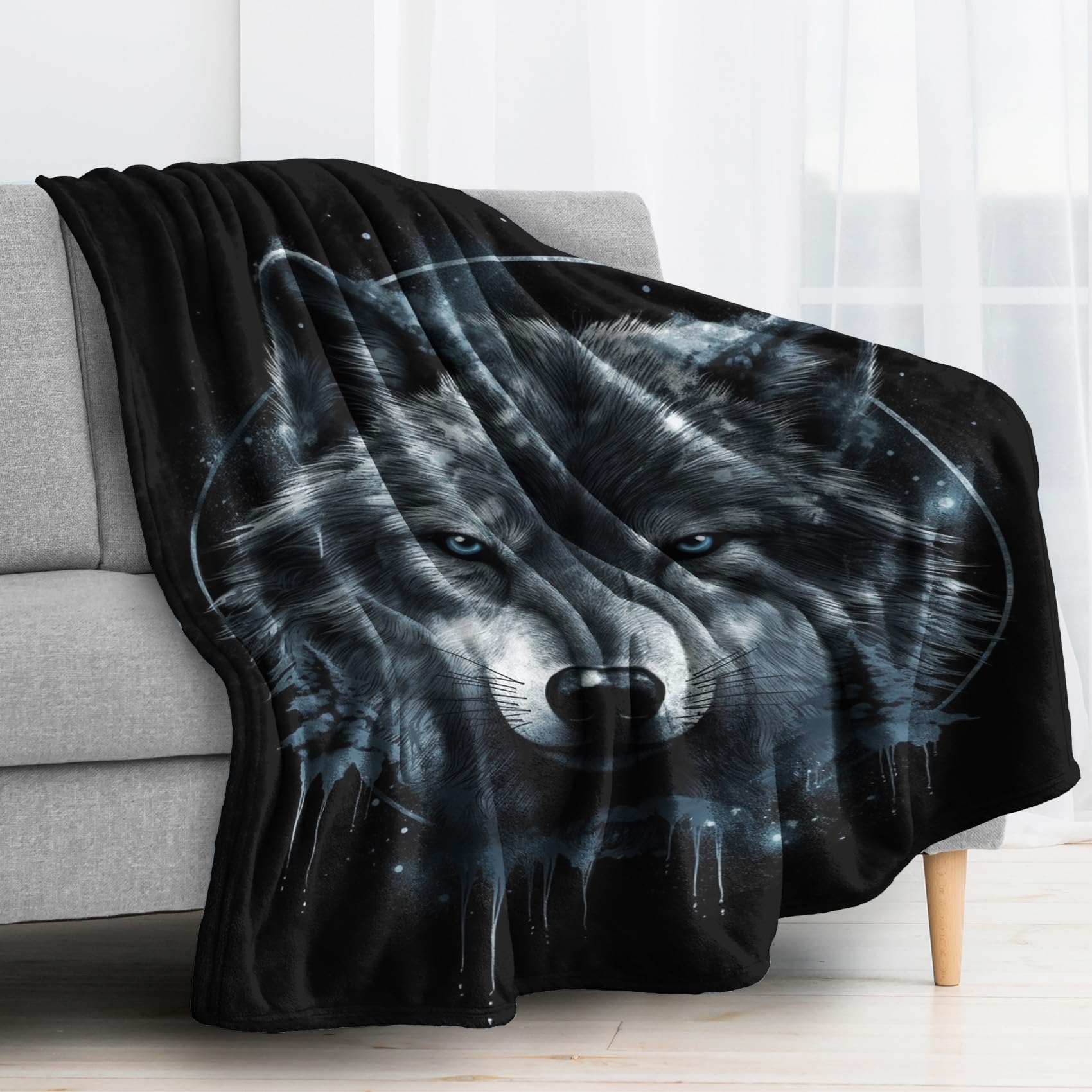 Kuscheldecke Tagesdecke Decke Motiv Silber Wolf 160x200cm