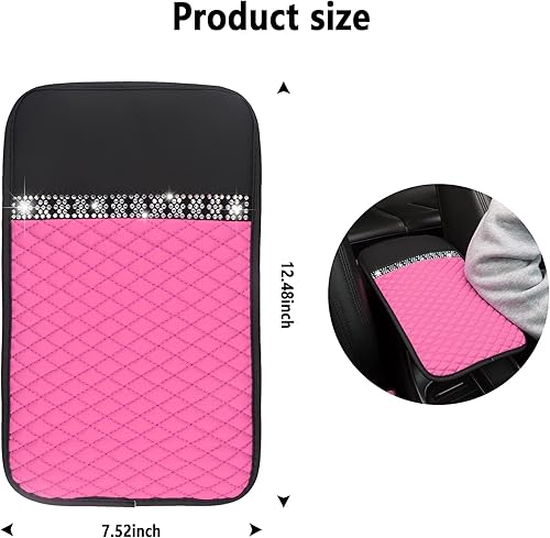 Miniatura 9 de NHHC Funda de cuero brillante para reposabrazos de automóvil protector de consola central de automóvil con diamantes de imitación de cristal