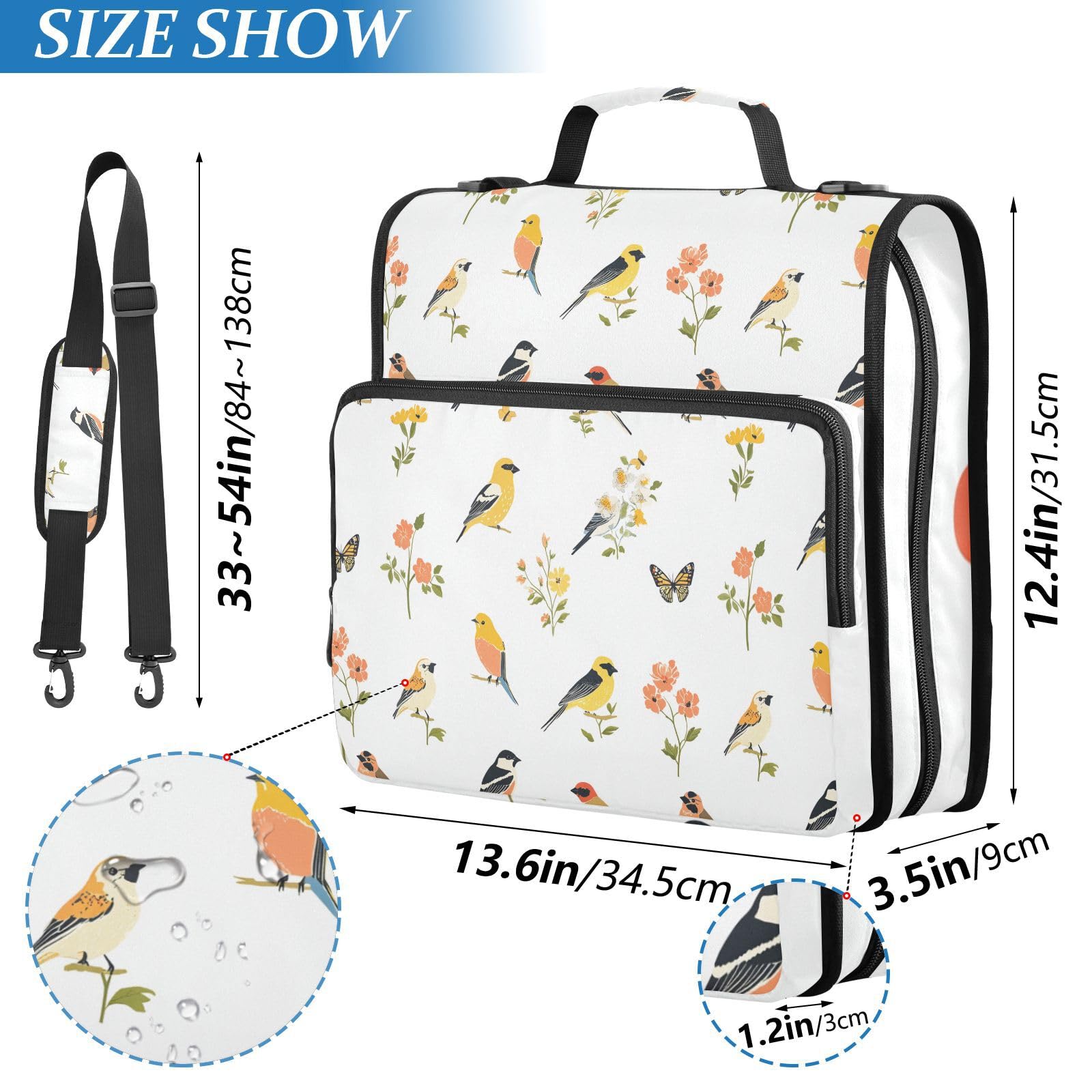 Beauty American Goldfinch Birds White 3 dzwonki organizer na dokumenty torba z uchwytem i zdejmowanym paskiem na ramię łatwa do założenia