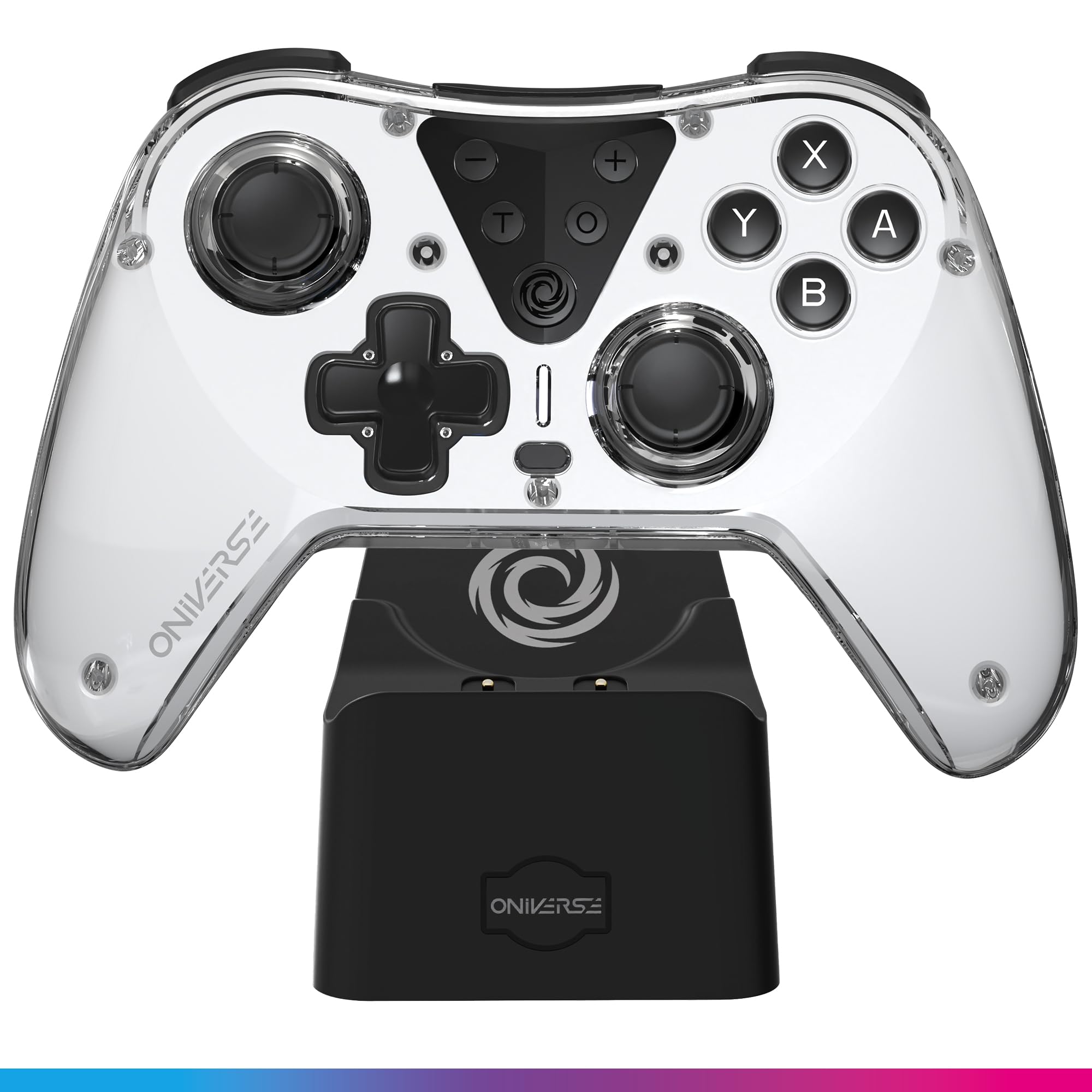 Oniverse Wireless Controller Compatible with Switch OLED Lite PC ANDROID iOS, Charging Dock, Adjustable Vibrations, Macro Buttons, Turbo Mode, Wake-Up, 6-Axis Gyroscope, Astralite Eridani White