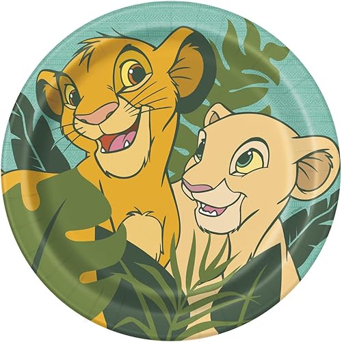 Unique Platos redondos multicolor de Disney Lion King (9 pulgadas), 8 unidades, suministros para fiestas temáticas vibrantes y divertidos para niños