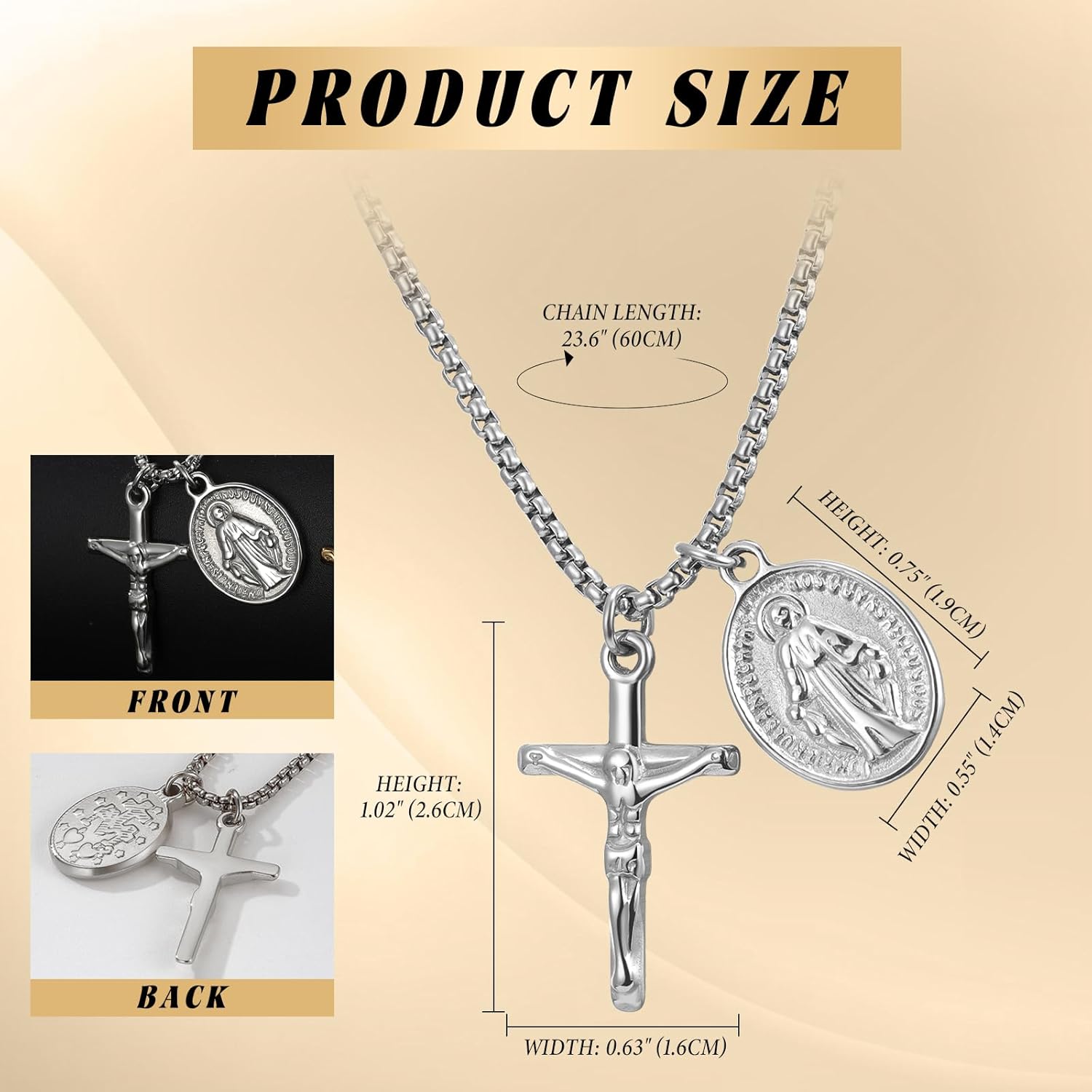 Aroncent Virgin Mary Crucifix Necklace: Double-Sided Guadalupe Medal Pendant Religious Jewelry - Catholic Christian Faith Gift - Image 2