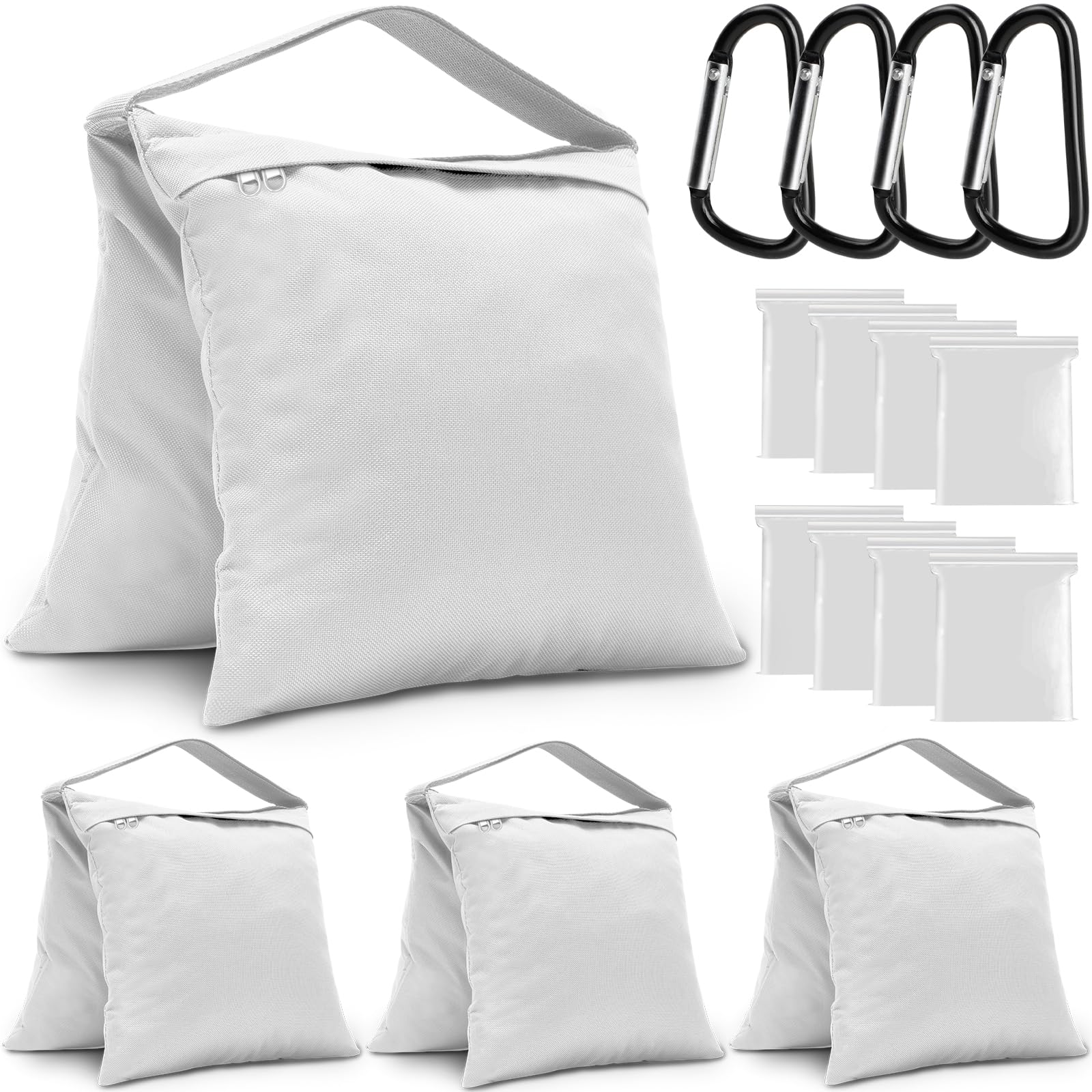 4 Packs White Sandbag Weight Bags for Light Stand Photography Video Equipment, Heavy Duty Saddlebags for Backdrop Stand, Photo Tripod, Canopy, Pop up