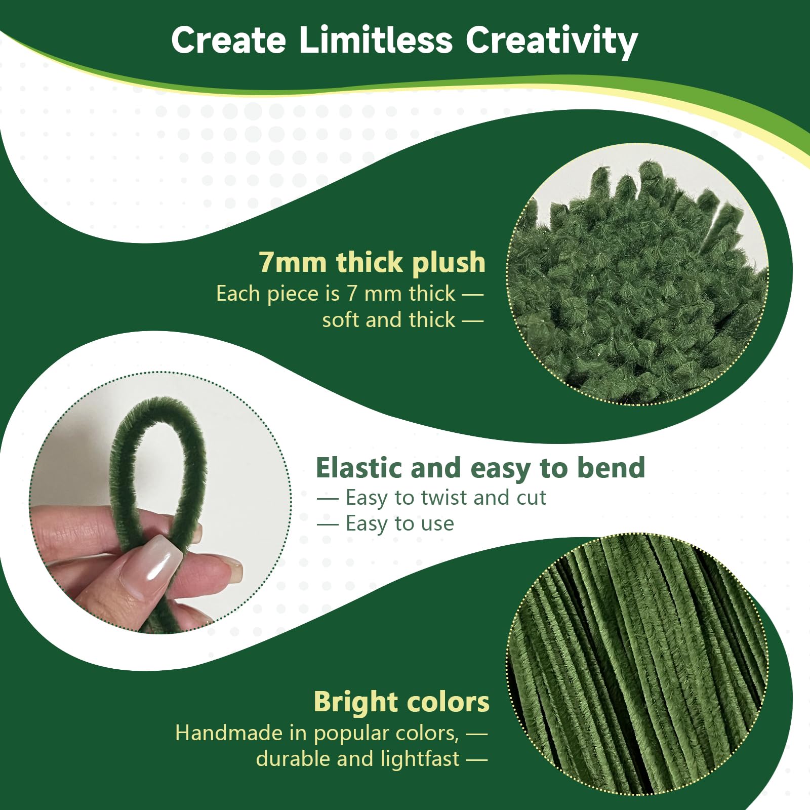 Scovolini per tubi, 300 pezzi, 3 colori, verde, 30 cm, limpia, pipas per manualidades fuzzy wire ciniglia steli per arti artigianali e progetti creativi fai da te decorazioni