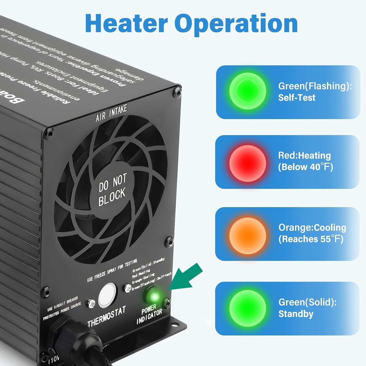 Boat Engine Compartment Heater 400W | PTC Self-Regulating Bilge Heater for Boats with Automatic Thermostat | Reliable Winter Storage Freeze Protection