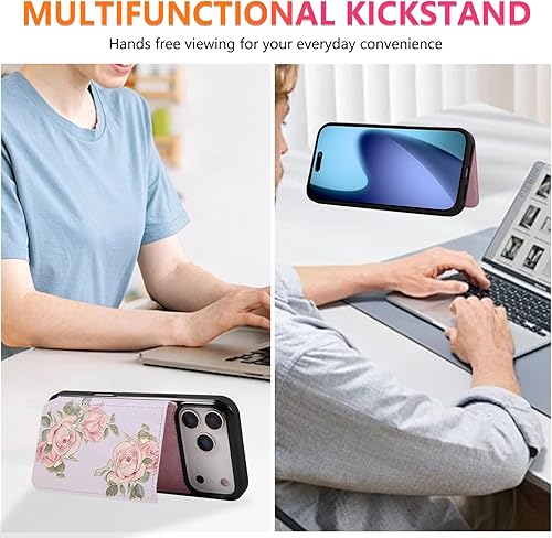 Miniatura 159 de UEEBAI Funda tipo cartera para iPhone 15 Pro Max con tarjetero, cubierta de cuero PU con soporte, bloqueo RFID, doble cierre magnético, relieve de