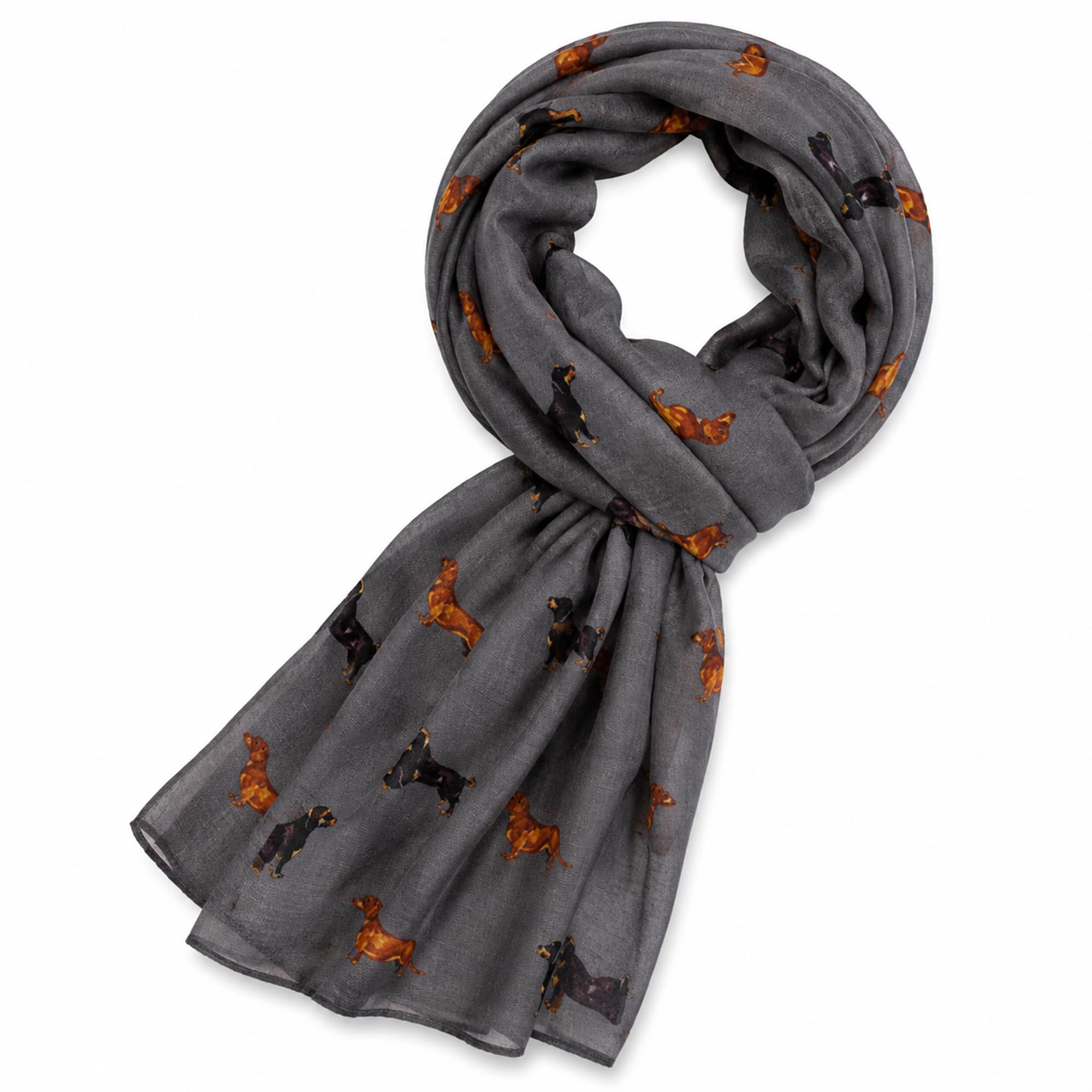 Women's Grey Furever Gifts Sausage Dog Dachshund Print Scarf 180 X 90Cm Soft Touch Cotton Blend
