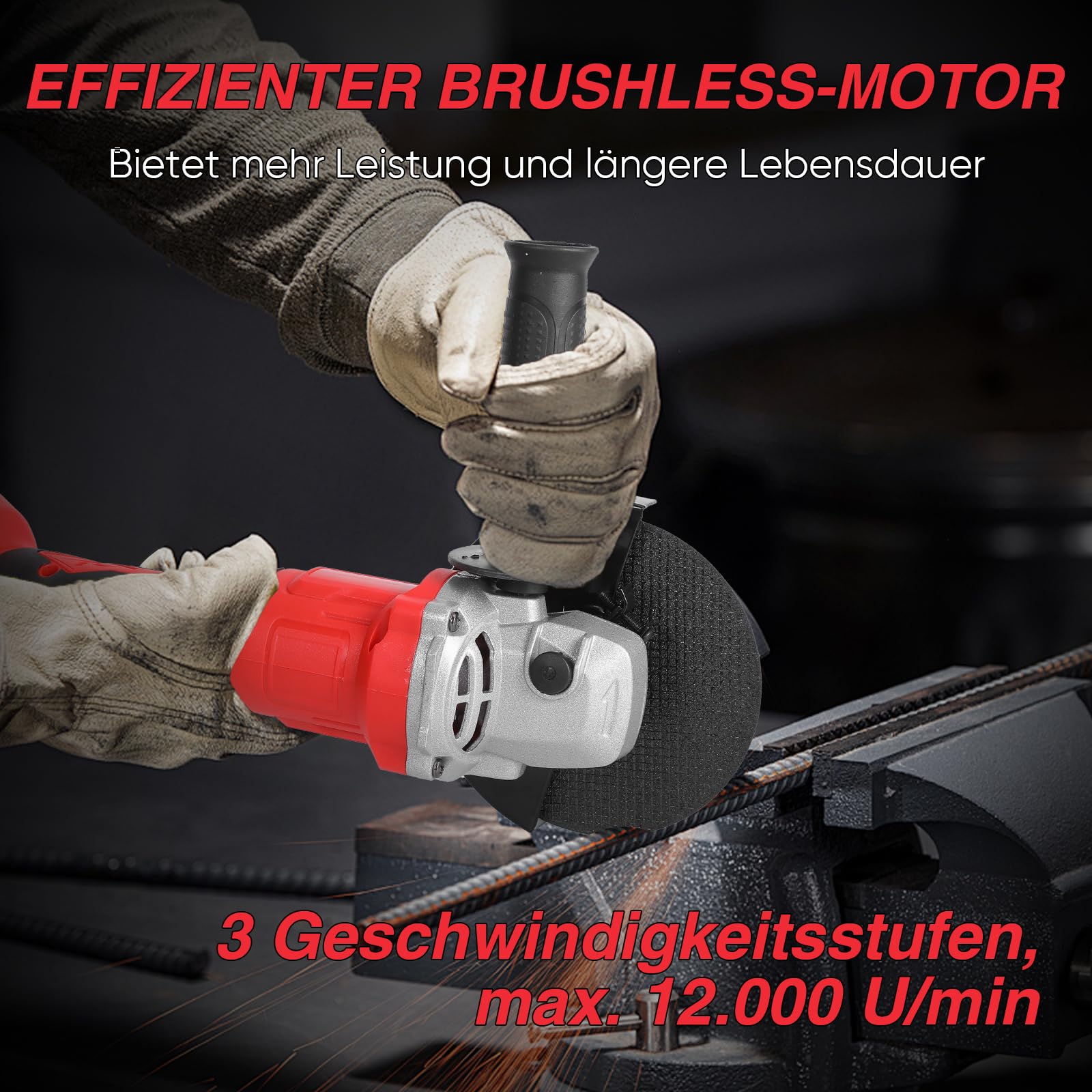 Amoladora angular con batería de 125 mm, batería de 21 V Flex con 2 baterías de 3,0 Ah y cargador, motor sin escobillas, amoladora angular con 6 hojas de sierra, 12000 rpm, para una separación precisa