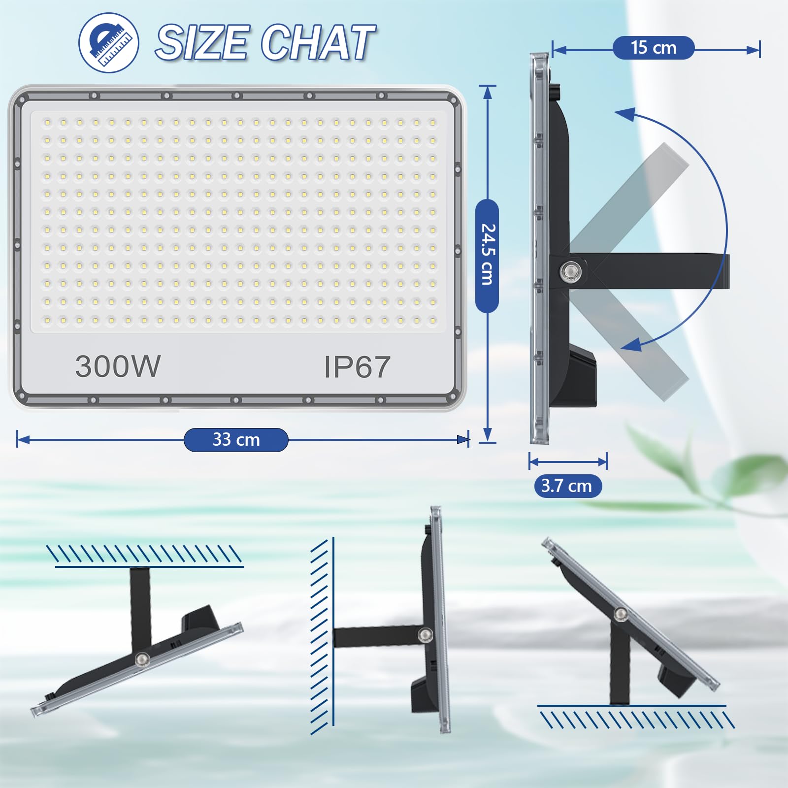 Focos LED Exterior 300W 30000LM Potente Luces LED Exterior 2 Piezas | IP67 Impermeable Luz LED Exterior, 6500K Blanco Frío Lampara LED para Jardin, Terraza, Garaje, Taller, Fábrica, Almacén