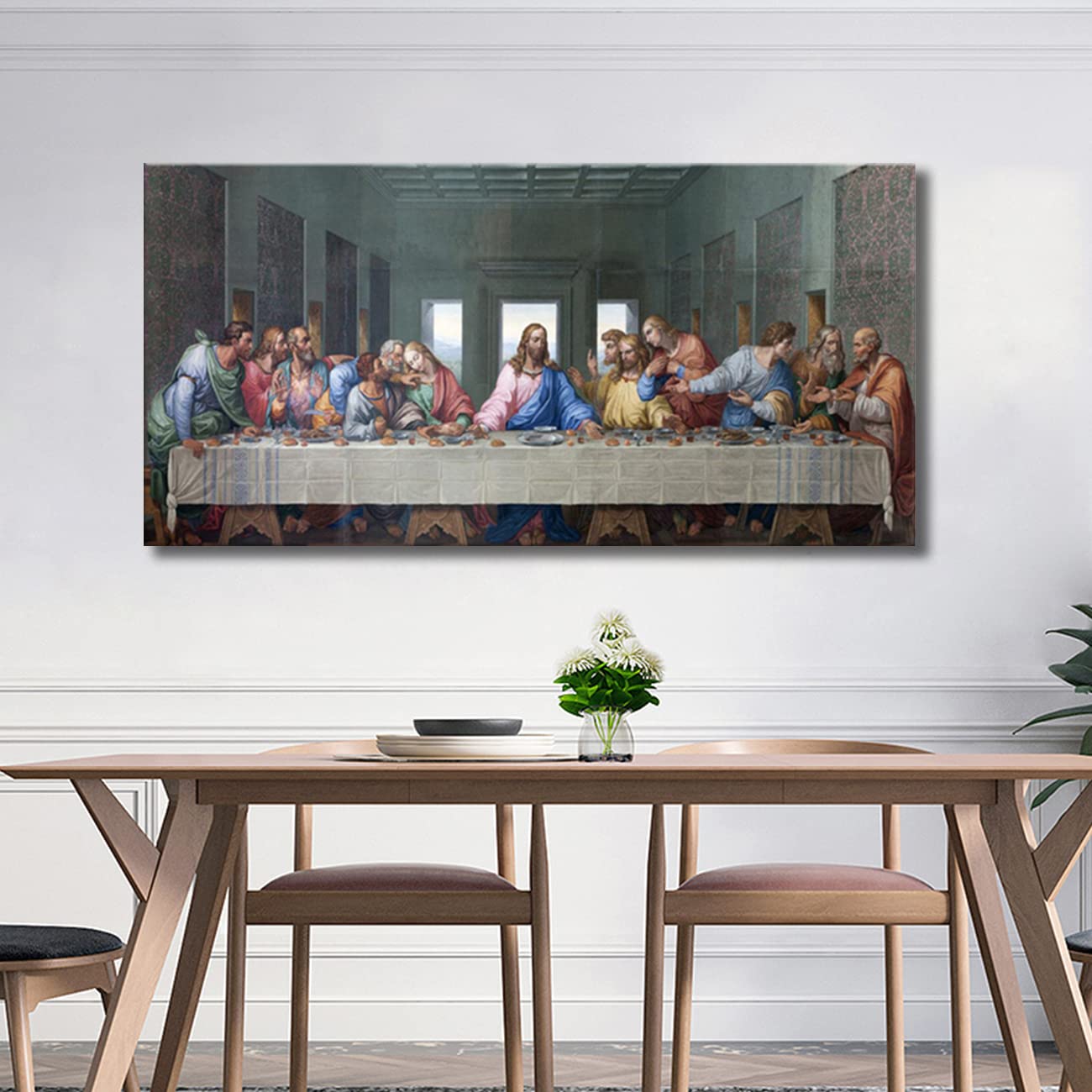 ZHONGYUTONG L'Ultima Cena Stampe Su Tela Con Cornice Leonardo Da Vinci Famosi Dipinti Ad Olio Riproduzione Classica Decorazione Di Gesù Per Cucina Camera Da Letto Soggiorno (50x100cm)