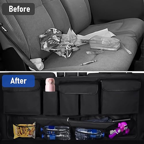 Miniatura 4 de Organizador universal para maletero de automóvil, organizador de asiento trasero de gran capacidad (40 x 20 pulgadas) con 10 bolsillos, bolsa de