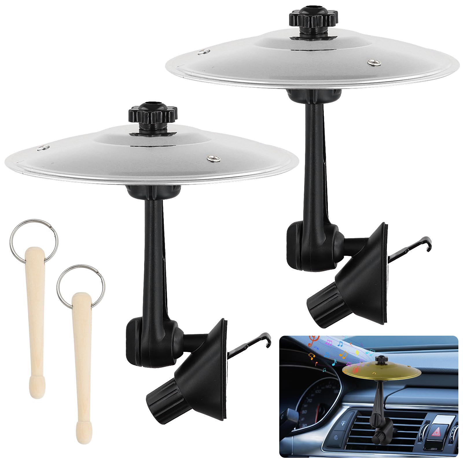 2 Pcs Platillo Bateria para Coche, Ajustable 360°, 2 Cabezales, 14 cm Tambor de Coche con 2 Mini Mazos, Ranura de Ventilación, Car Crash Cymbal para Todo Coche Amantes Música Entretenimiento en oferta en Amazon