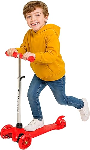 ROFFT Patinete para niños de 3 a 5 años, scooter para niños de 2 años en adelante con LED de 3 ruedas, altura ajustable, barra en T de aluminio