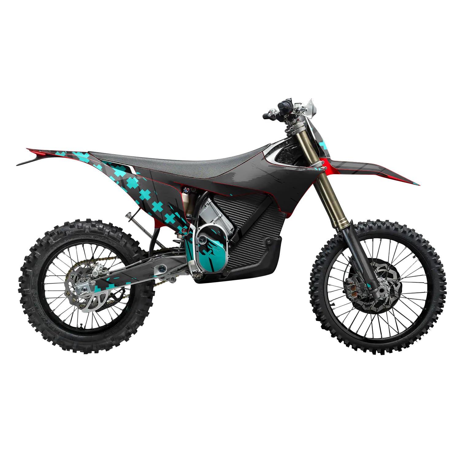 Stark Varg MX 2023-2025 Graphics Kit Wrap - Grunge Cross Cyan - Varg MX Skin - Premium 3M Vinyl Protective Wrap Decal Cover - Easy to Apply | Crafted in The USA by MightySkins