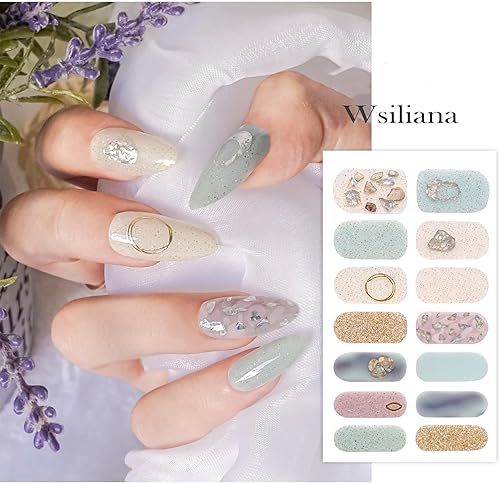 Miniatura 4 de Calcomanías para uñas, 84 unidades, 6 hojas, calcomanías de uñas completas en una hoja, tiras de uñas de gel a presión, no necesita luz UV, diseño