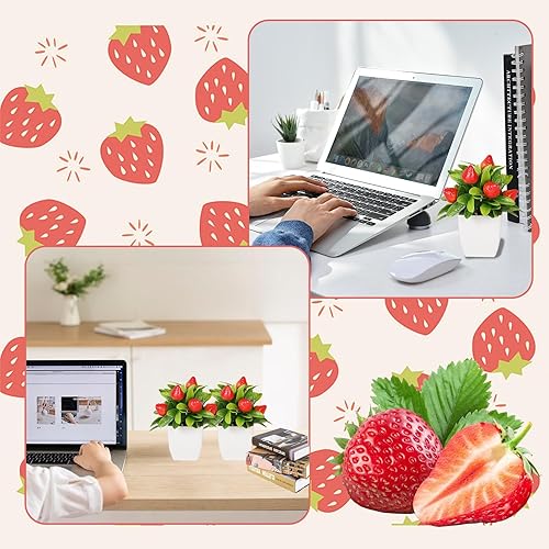 Miniatura 2 de 4 Fake Potted Plants Small Artificial Fruit Plants with Pots Lemon 2pcs Strawberry 2pcs Potted Plants for Indoor Decor Outdoor Garden Decorations