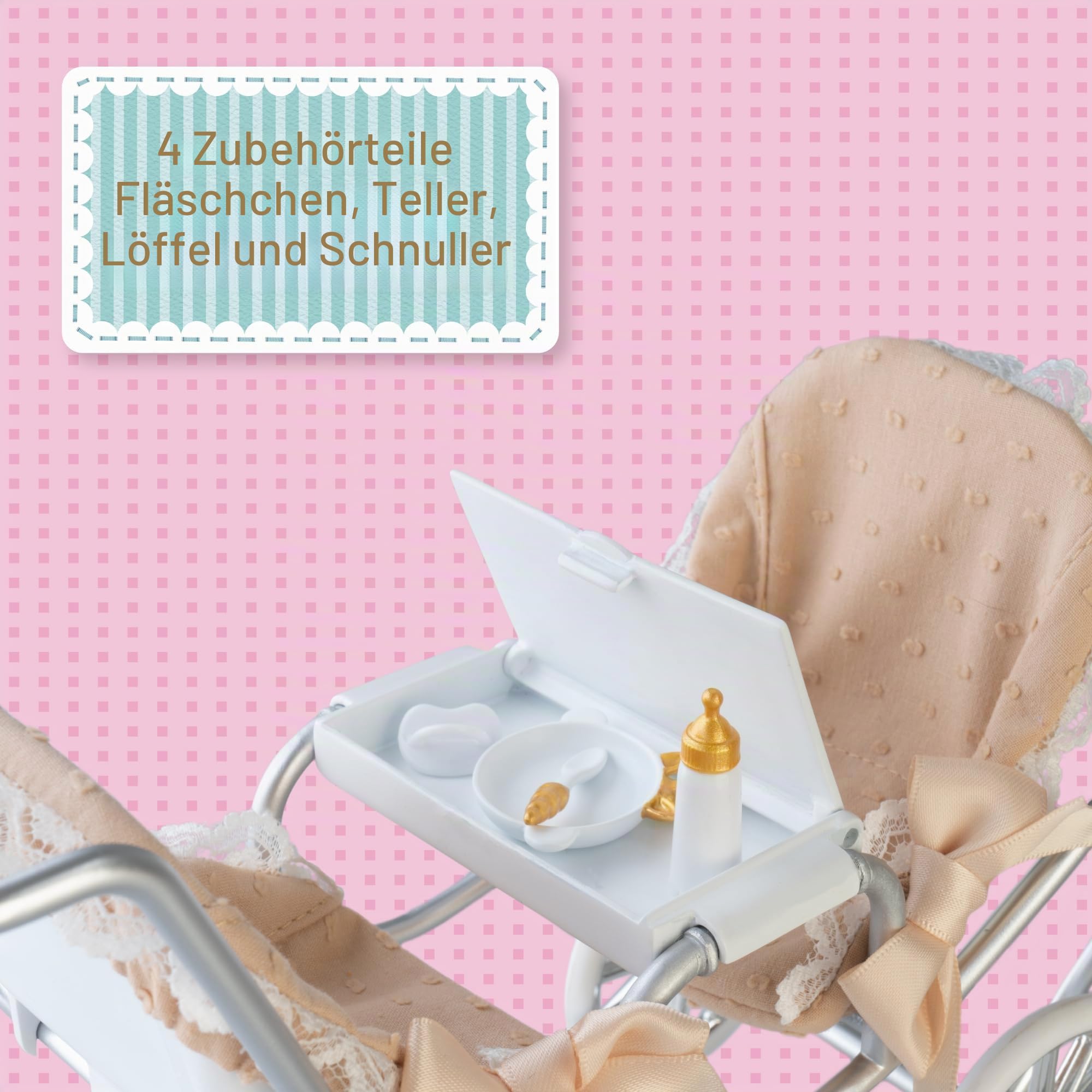 BARRIGUITAS Zwillingswagen, Spielzeug-Set mit Kinderwagen für Babypuppen, mit 4 Zubehörteilen, für Jungen und Mädchen ab 4 Jahren, berühmt (BFG06000)