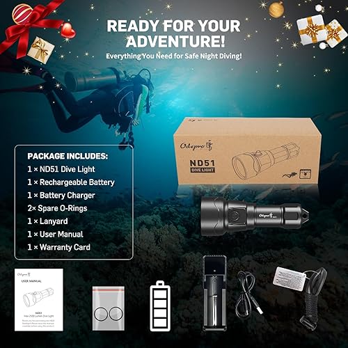 Miniatura 5 de Odepro ND51 - Luces de buceo superbrillantes de 2500 lúmenes, 4 modos, antorcha de buceo con interruptor lateral, linterna sumergible impermeable