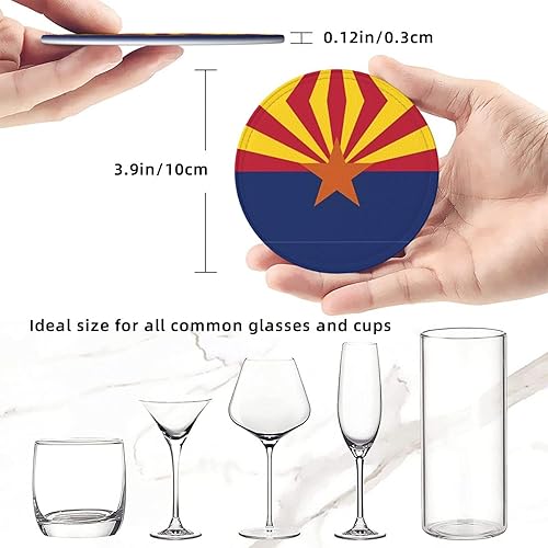 Miniatura 8 de Drink Coasters Set of 6, Arizona Flag Printed PU Leather Round Coaster with Holder for Outdoor, Office, Bar, Funny Heat-Resistant Home Desk Decor
