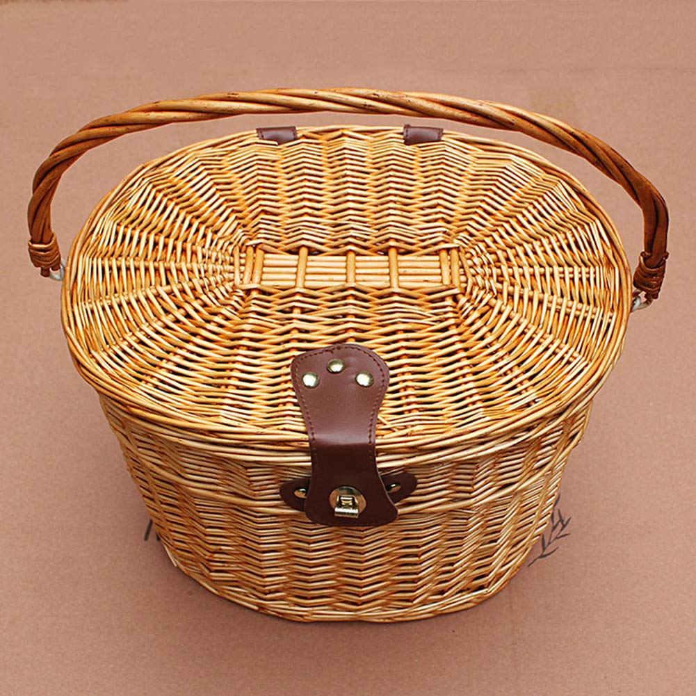 SURENHAP Panier De Vélo En Osier Avec Couvercle Panier De Courses En